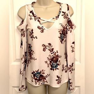 Floral Cut Out Shirt-Brown and Teal